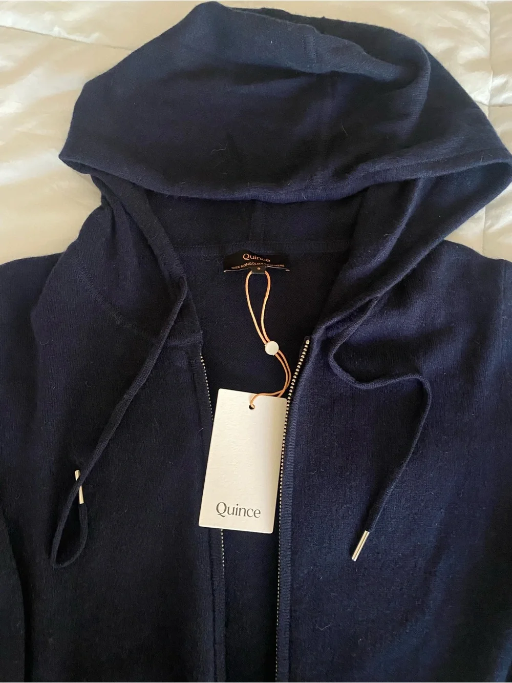 Quince Dark Navy Full-Zip Hooded Mongolian Cashmere Cardigan Sweater Small - Picture 1 of 10